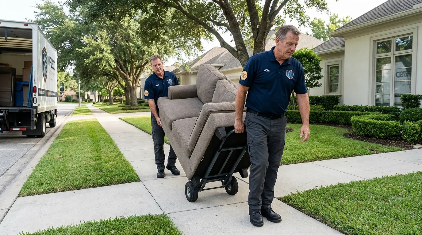 Local residential moving crew loading furniture in Marfa, TX